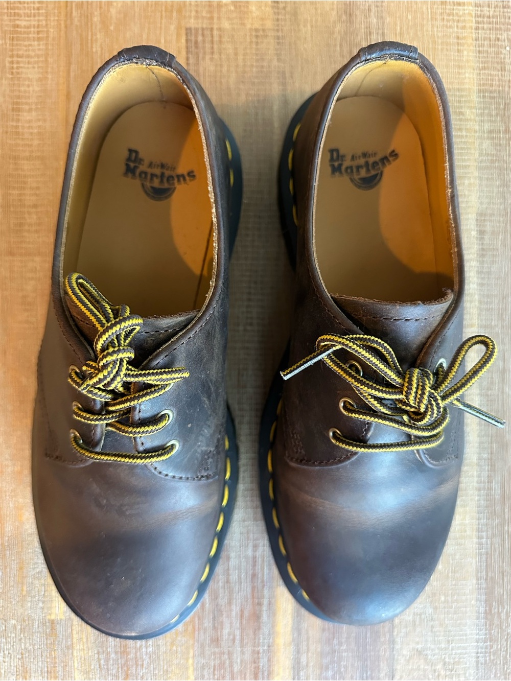 Dr. Martens 1461 Oxford Brown Leather Lace-Up Shoes with Yellow Stitching - Picture 8 of 8